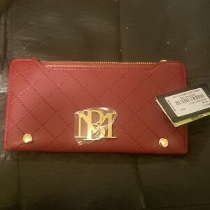 Badgley Mischka Quilted Wine Zip Wallet with Gold Monogram Accent